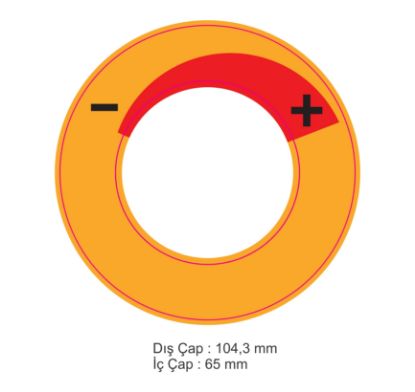Dış Çap : 104,3 mm, İç Çap 65 mm Halka - + En (mm): 104 Boy (mm): 104 Folyo Türü: PVC Opak Folyo Baskı Türü: EcoSolvent CMYK BASKI resmi